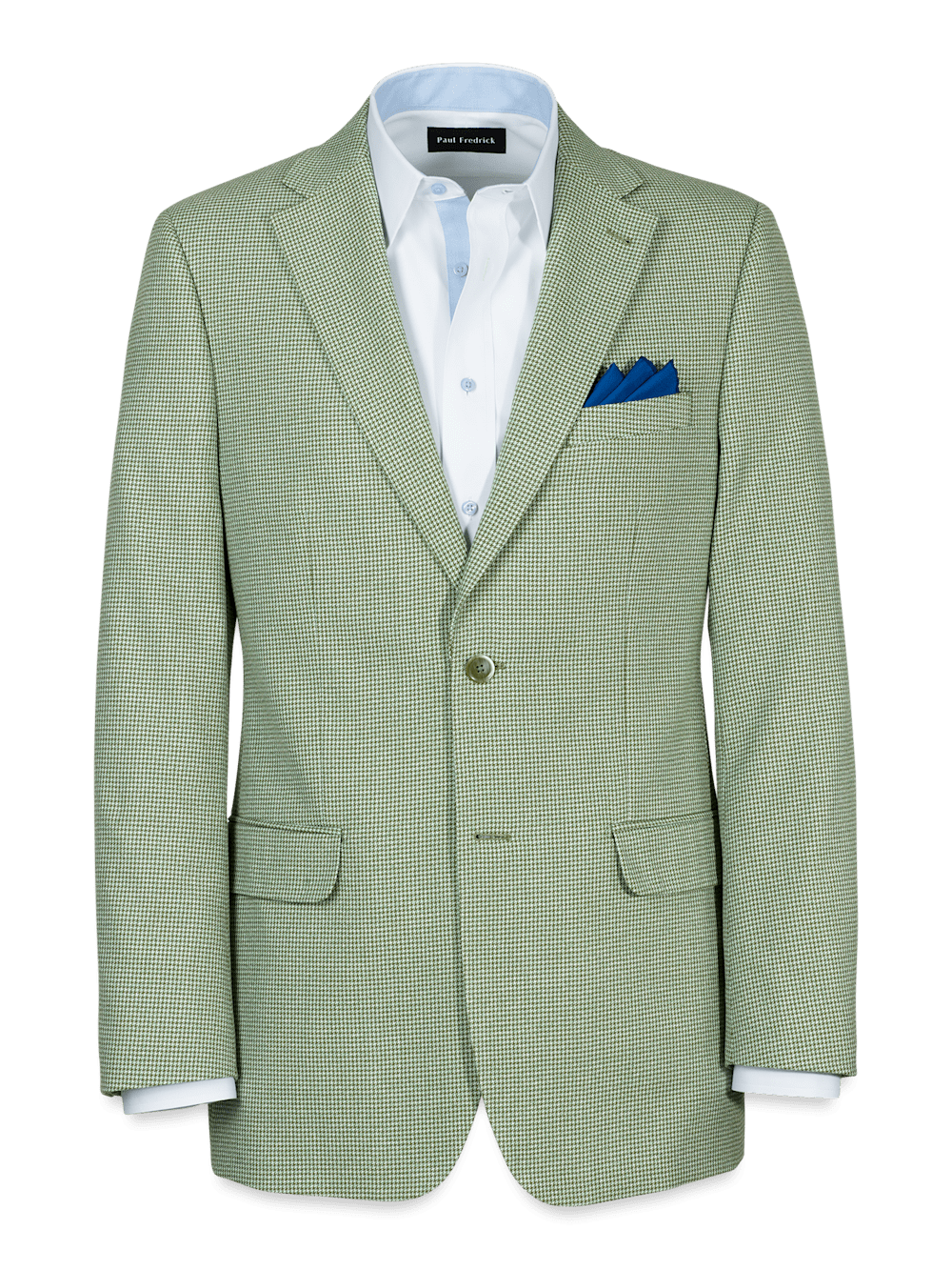Cotton Blend Houndstooth Single Breasted Notch Lapel Suit Jacket - Gre Paul Fredrick Cotton Blend Houndstooth Single Breasted Notch Lapel Suit Jacket - Gre Paul Fredrick