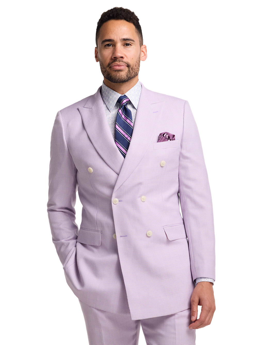 Alternate Image of Wool Blend Houndstooth Double Breasted Peak Lapel Suit Jacket-1