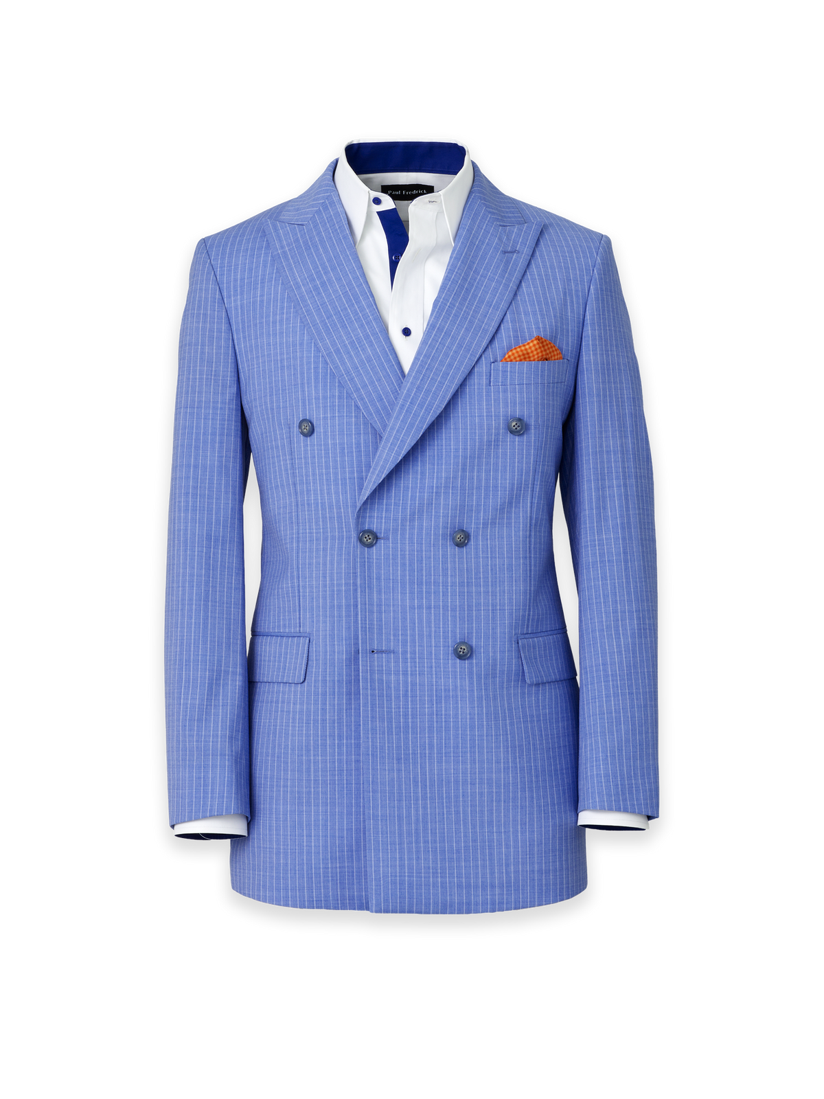 formal dress jacket mens Wool Blend Pinstripe Double Breasted Peak Lapel Suit event:Bar Mitzvah