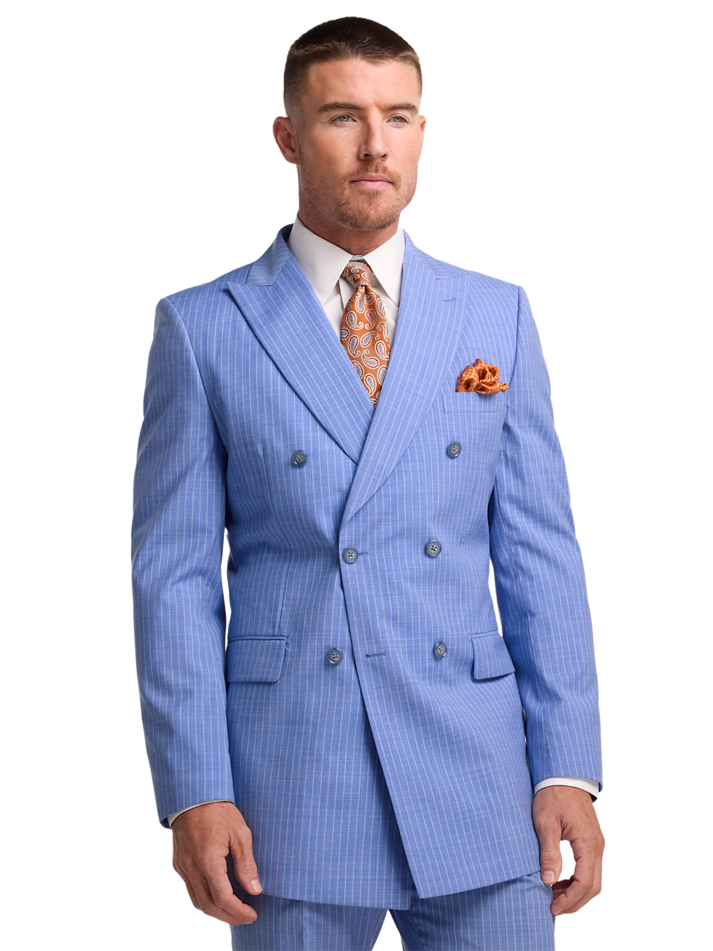Alternate Image of Wool Blend Pinstripe Double Breasted Peak Lapel Suit Jacket-1