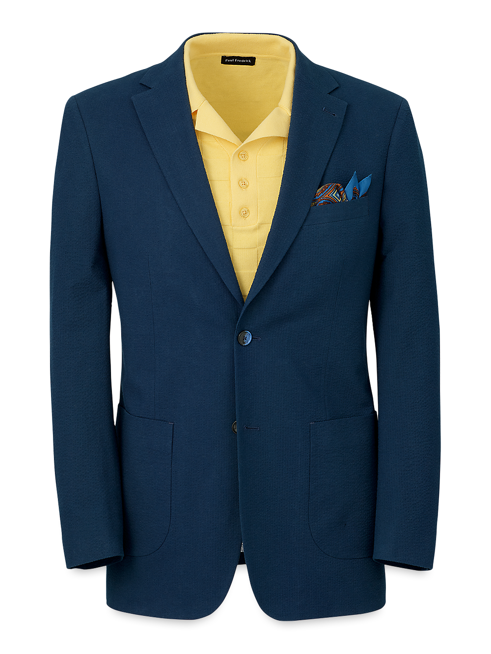 Cotton Stretch Seersucker Notch Lapel Suit Jacket Navy Paul Fredrick