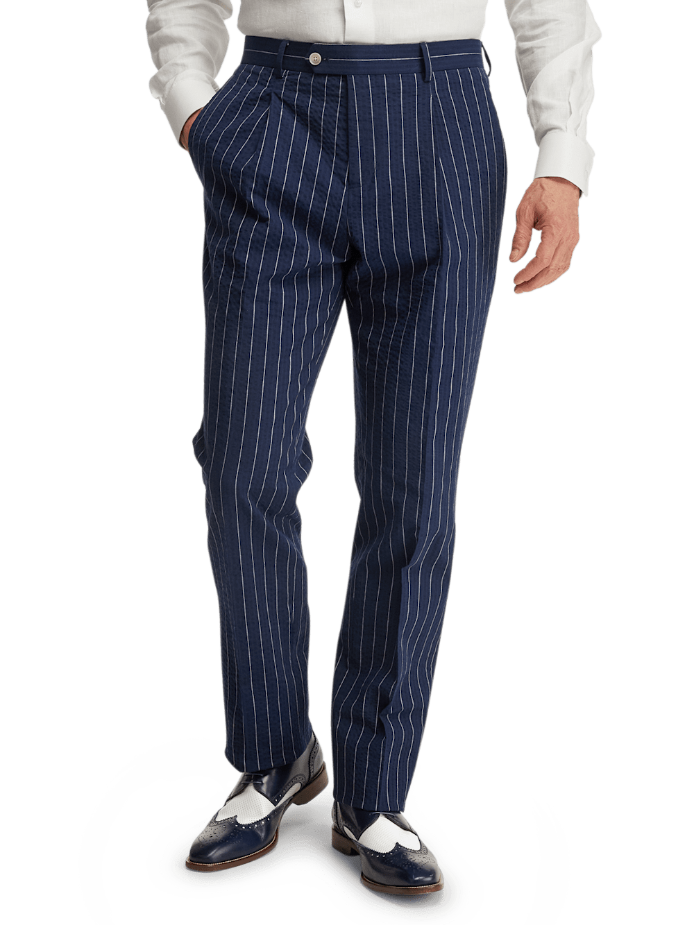Alternate Image of Cotton Stretch Pinstripe Seersucker Single Pleat Suit Pants-1