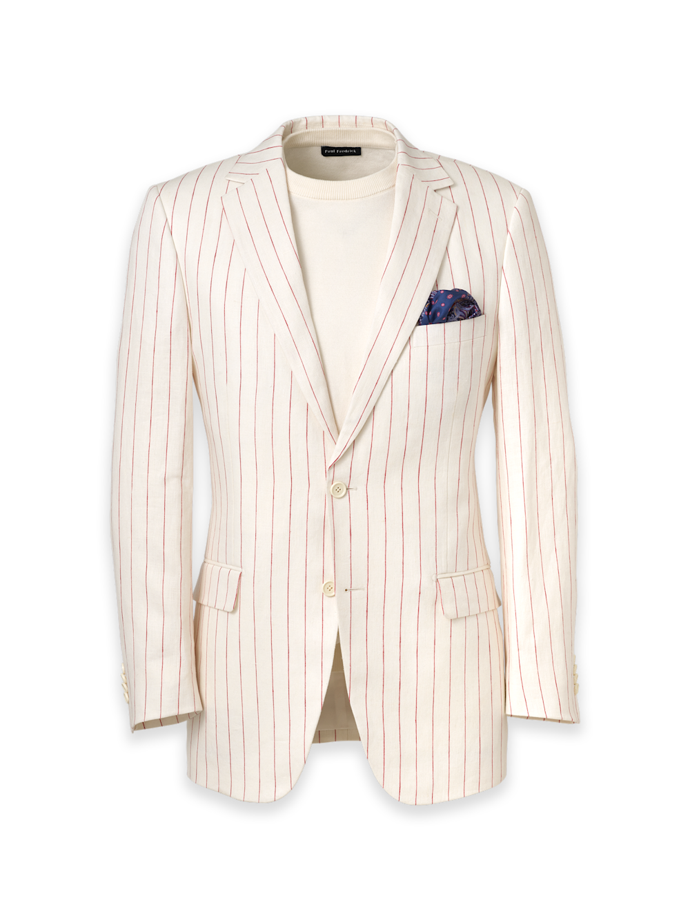 Product Image of Pinstripe Linen Single Breasted Notch Lapel Suit Jacket-White/Red