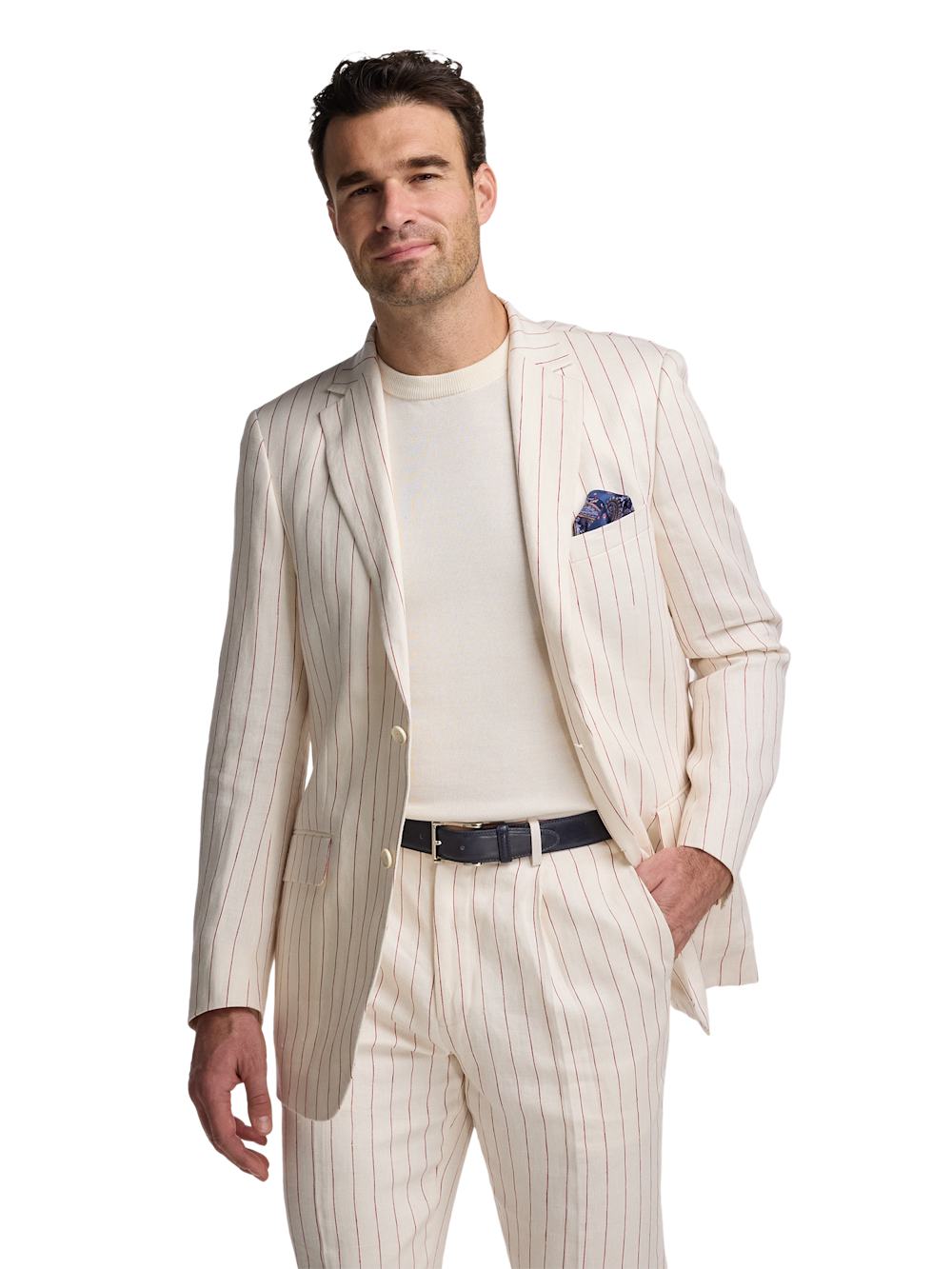 Alternate Image of Pinstripe Linen Single Breasted Notch Lapel Suit Jacket-1
