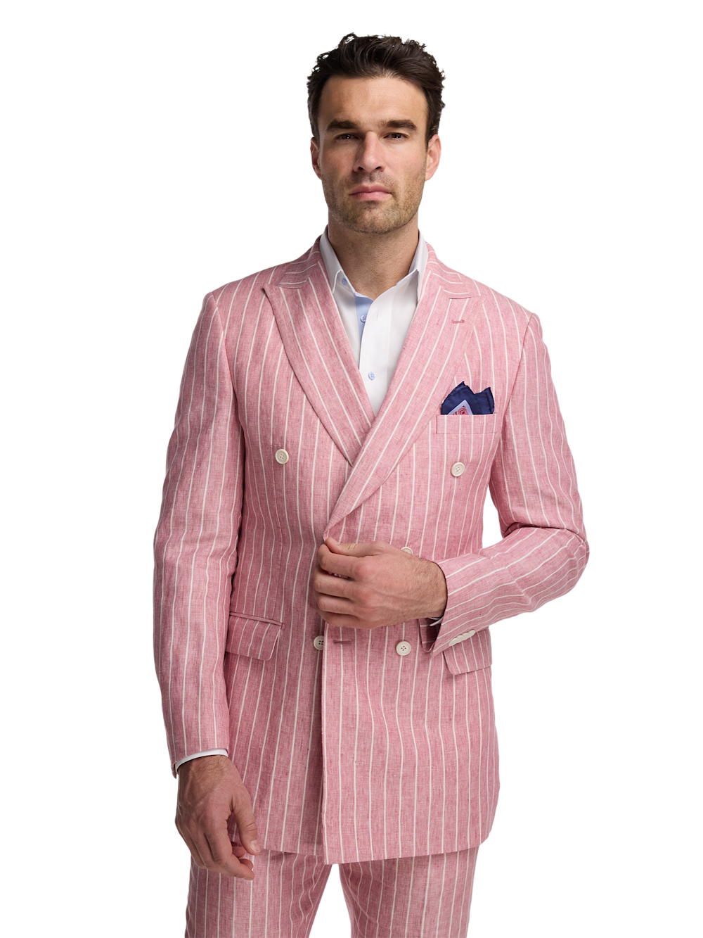 Alternate Image of Pinstripe Linen Double Breasted Peak Lapel Suit Jacket-1
