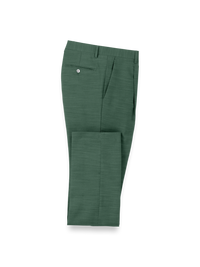 Microfiber Linen Blend Single Pleat Suit Pants - Green