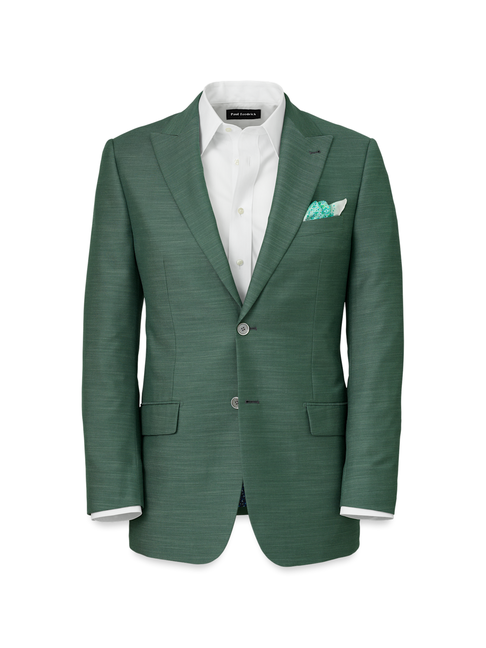 Microfiber Linen Blend Single Breasted Peak Lapel Suit Jacket - Green Paul Fredrick Microfiber Linen Blend Single Breasted Peak Lapel Suit Jacket - Green Paul Fredrick