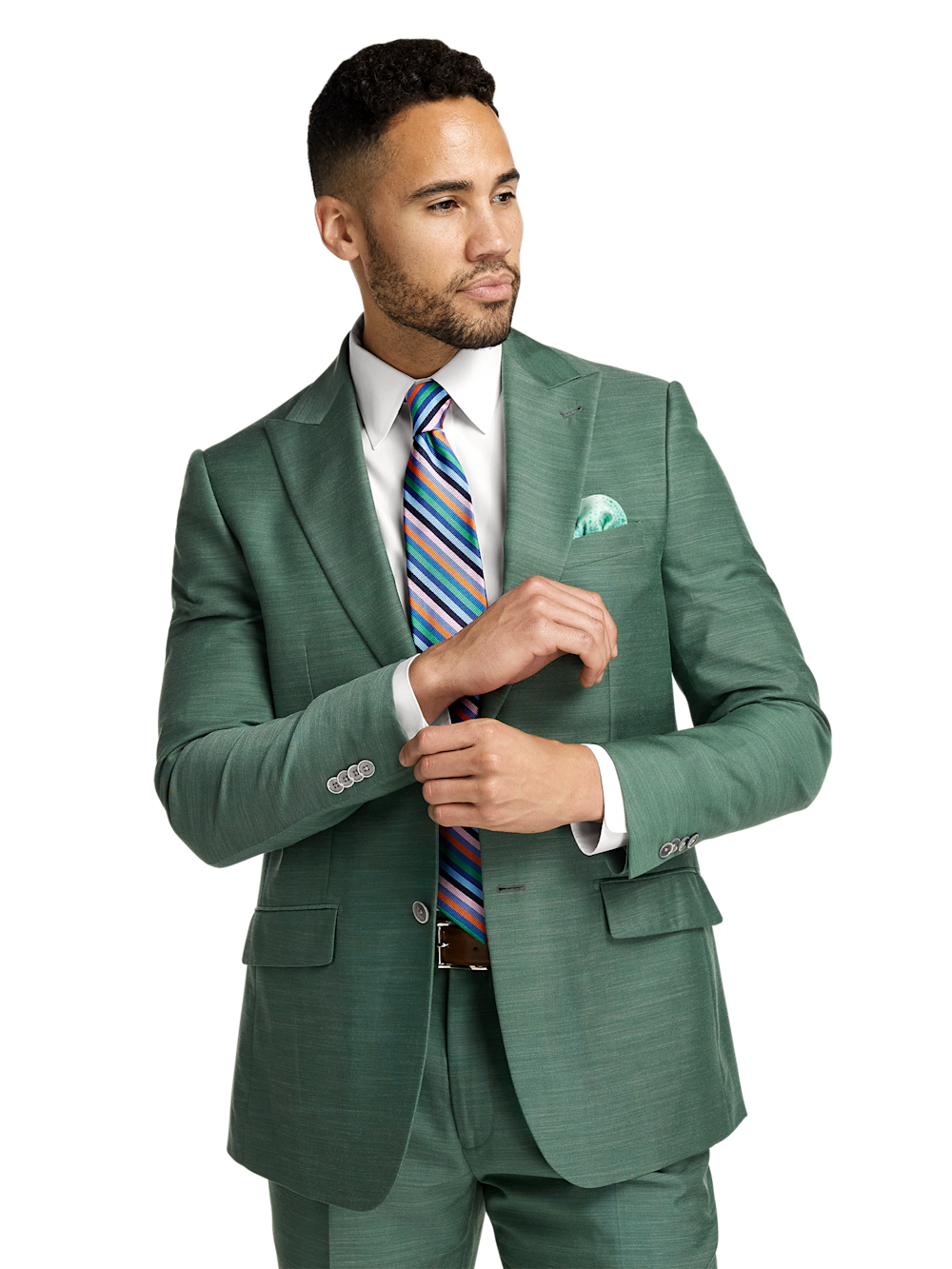 Alternate Image of Microfiber Linen Blend Single Breasted Peak Lapel Suit Jacket-1