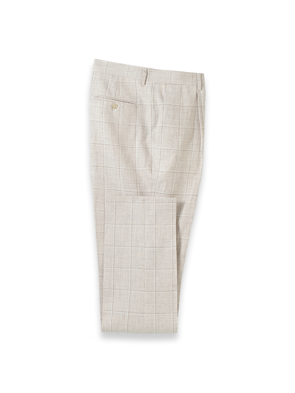 Product Image of Windowpane Linen Blend Single Pleat Suit Pants-Tan Windowpane