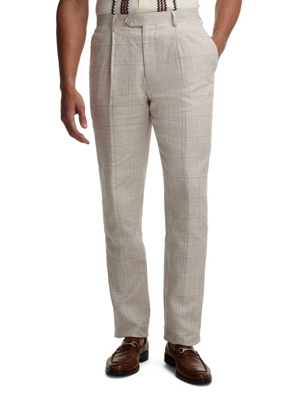 Alternate Image of Windowpane Linen Blend Single Pleat Suit Pants-1