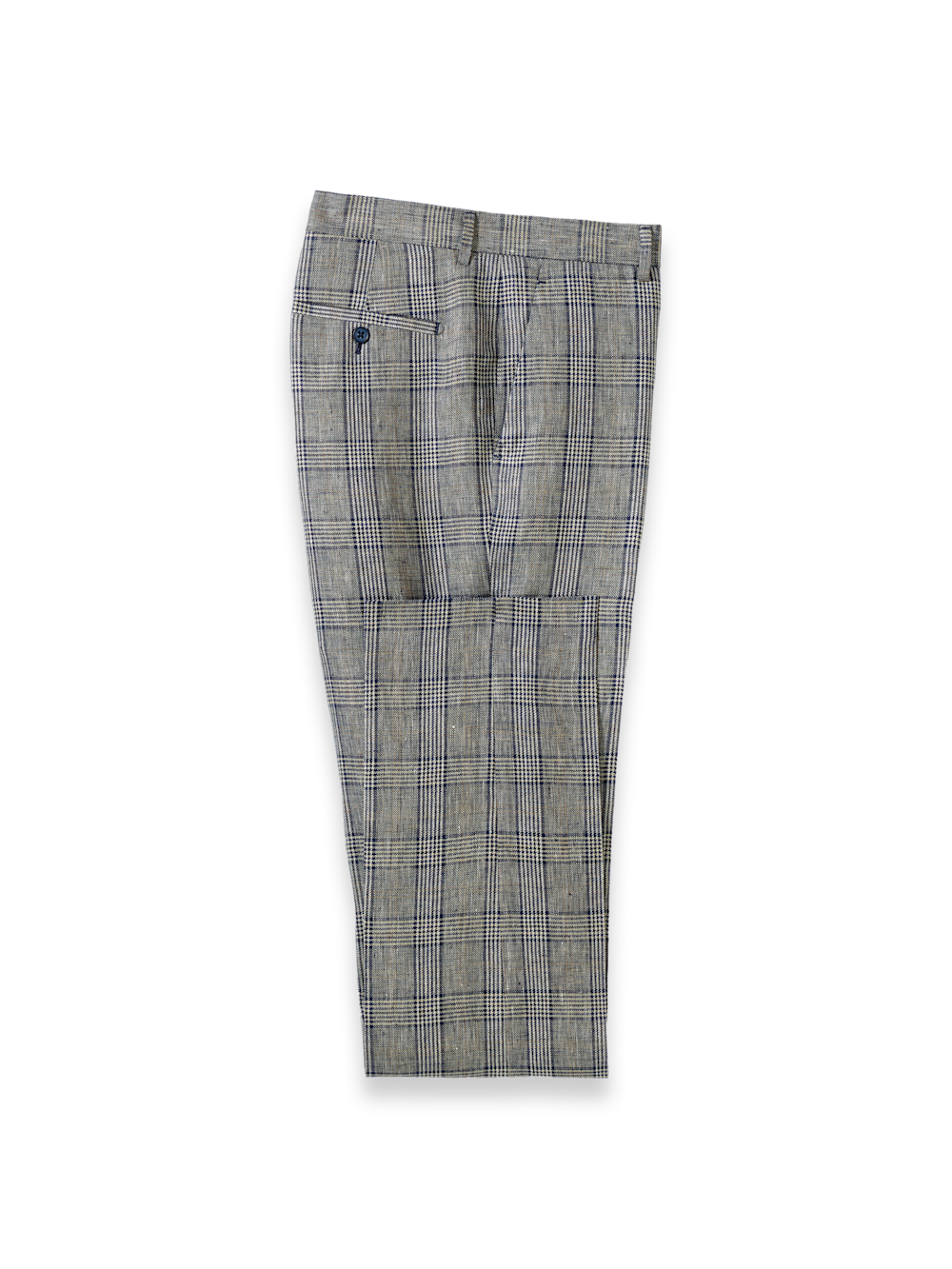 Product Image of Plaid Linen Flat Front Suit Pants-Tan/Blue Plaid