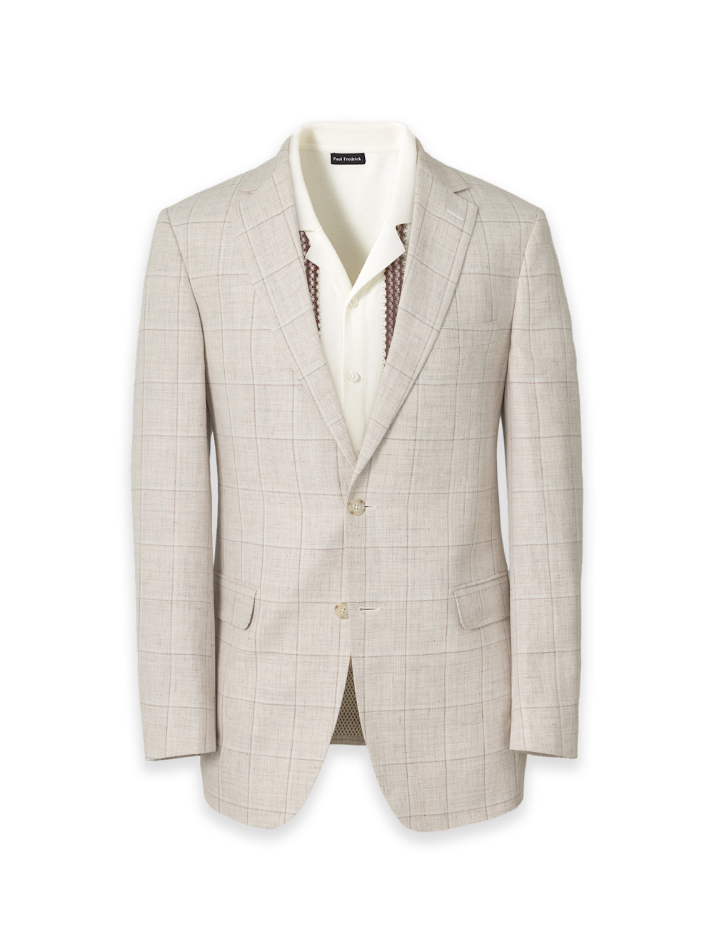 Product Image of Windowpane Linen Blend Single Breasted Notch Lapel Suit Jacket-Tan Windowpane