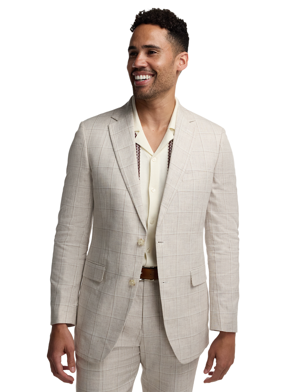 Alternate Image of Windowpane Linen Single Breasted Notch Lapel Suit Jacket-1