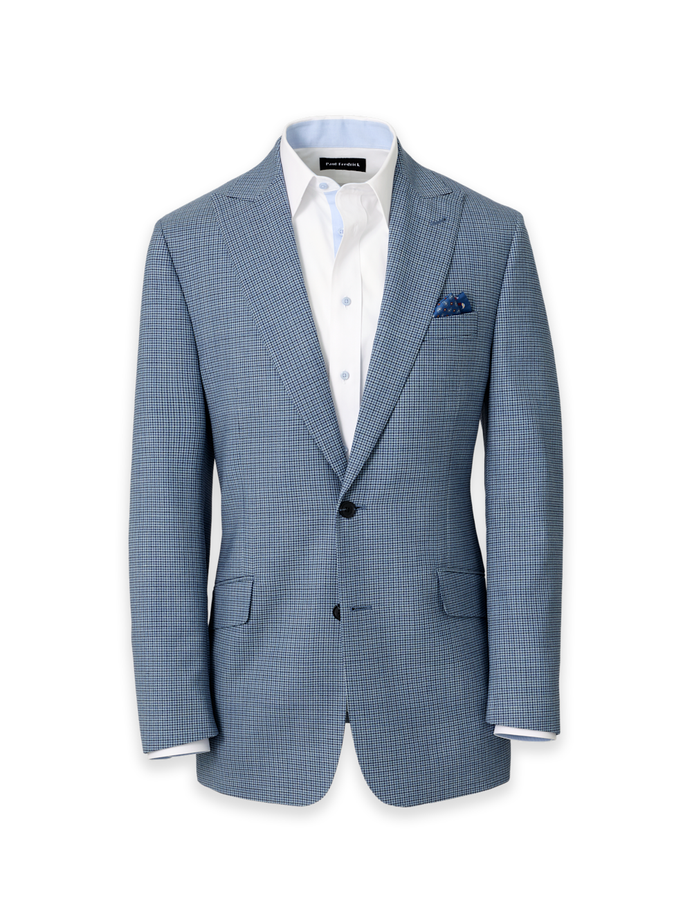 Product Image of Houndstooth Wool Blend Single Breasted Peak Lapel Suit Jacket-Blue Houndstooth