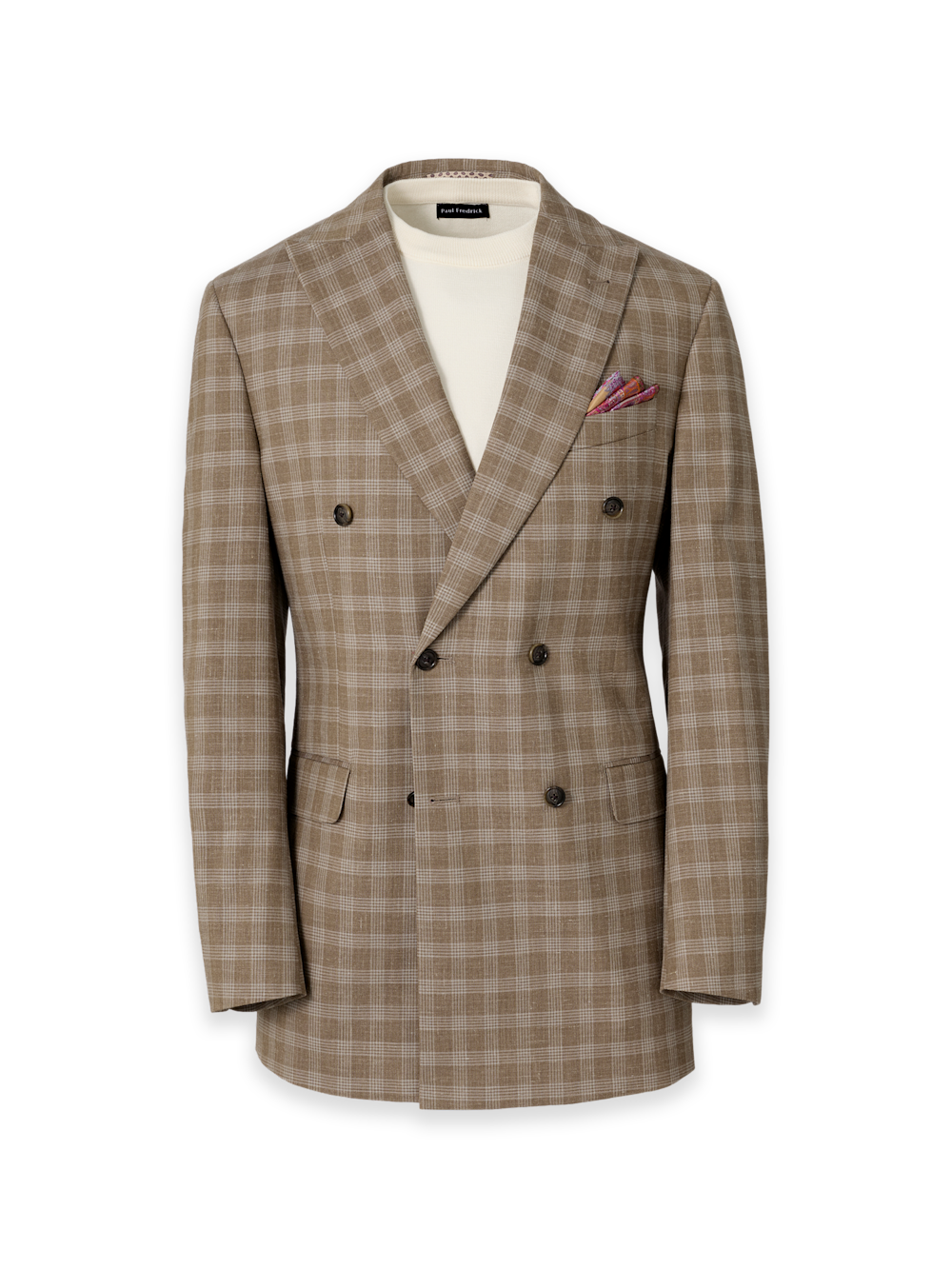 Product Image of Plaid Cotton Blend Double Breasted Peak Lapel Suit Jacket-1