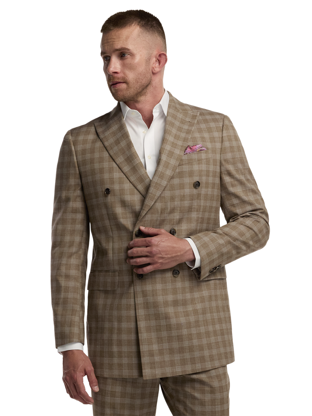Alternate Image of Plaid Wool Blend Double Breasted Peak Lapel Suit Jacket-1