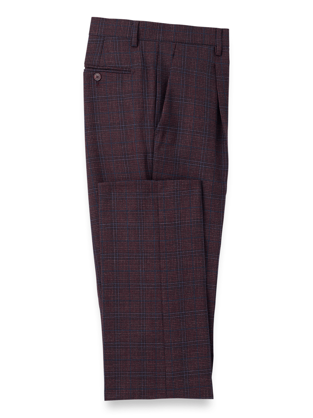 Wool Plaid Single Pleat Suit Pants - Wine 52 Wool Plaid Single Pleat Suit Pants - Wine 52