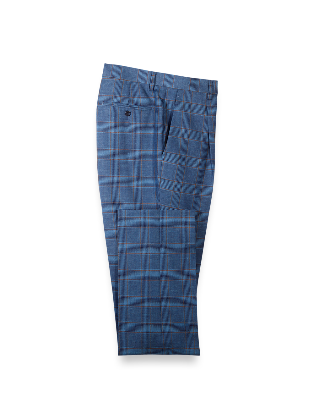 Product Image of Blue/tan Wool Blend Plaid Single Pleat Suit Pants-Blue/Tan