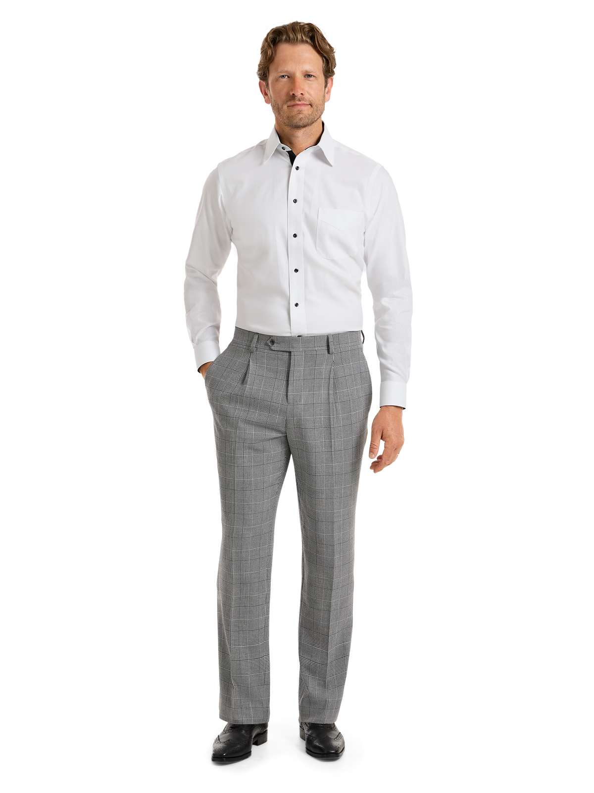 Black/White Plaid Houndstooth Single Pleat Suit Pants - Black/white