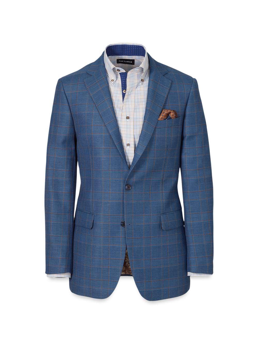 Product Image of Blue/tan Wool Blend Plaid Single Breasted Notch Lapel Suit Jacket-Blue/Tan