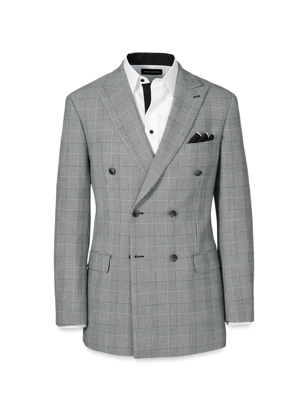 Product Image of Black/white Plaid Houndstooth Double Breasted Peak Lapel Suit Jacket-Black/White