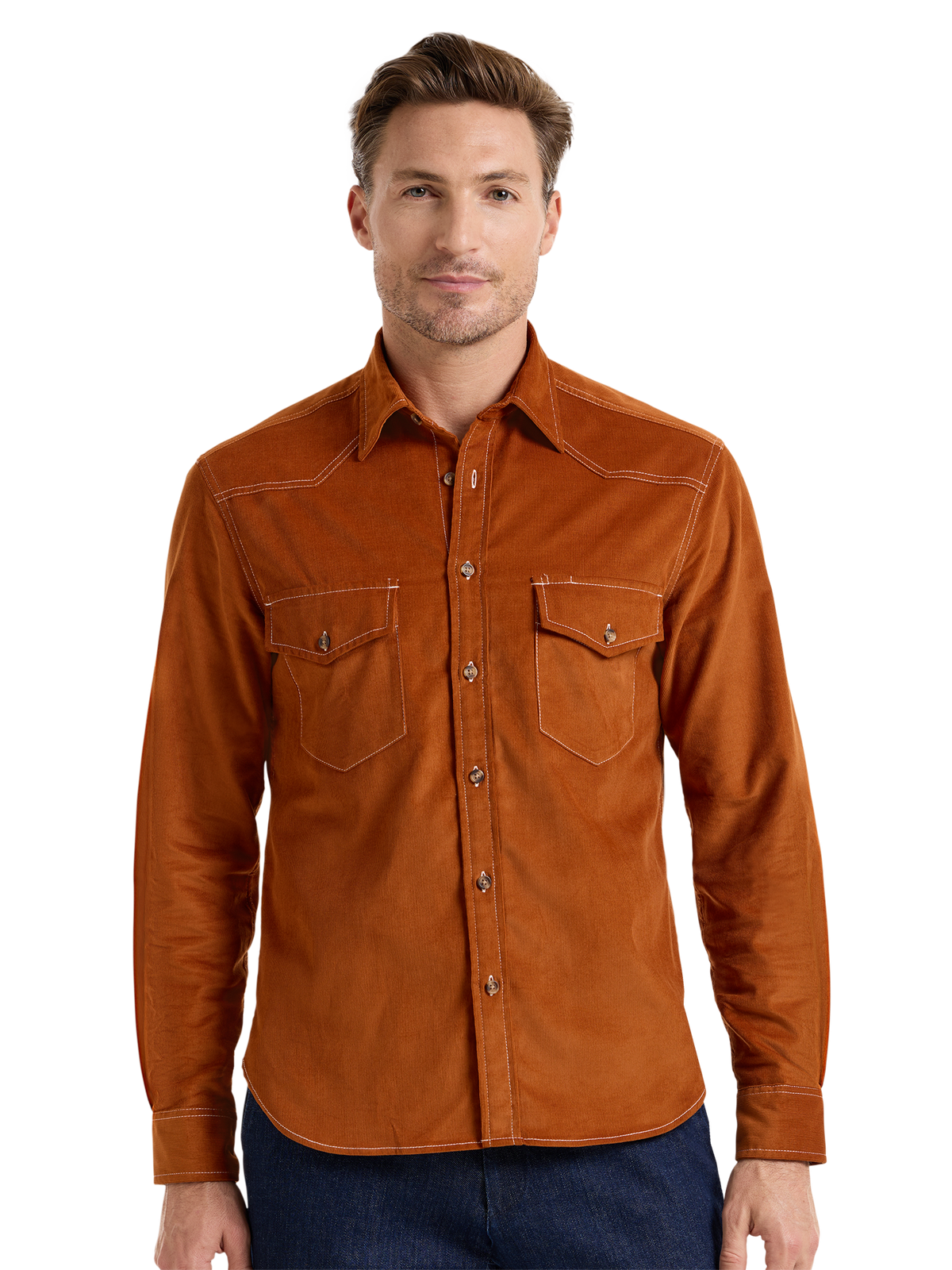 Fleetwood Corduroy Solid Western Shirt - Rust