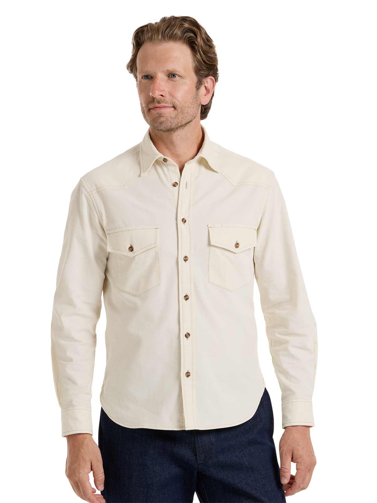 Fleetwood Corduroy Solid Western Shirt - Winter White