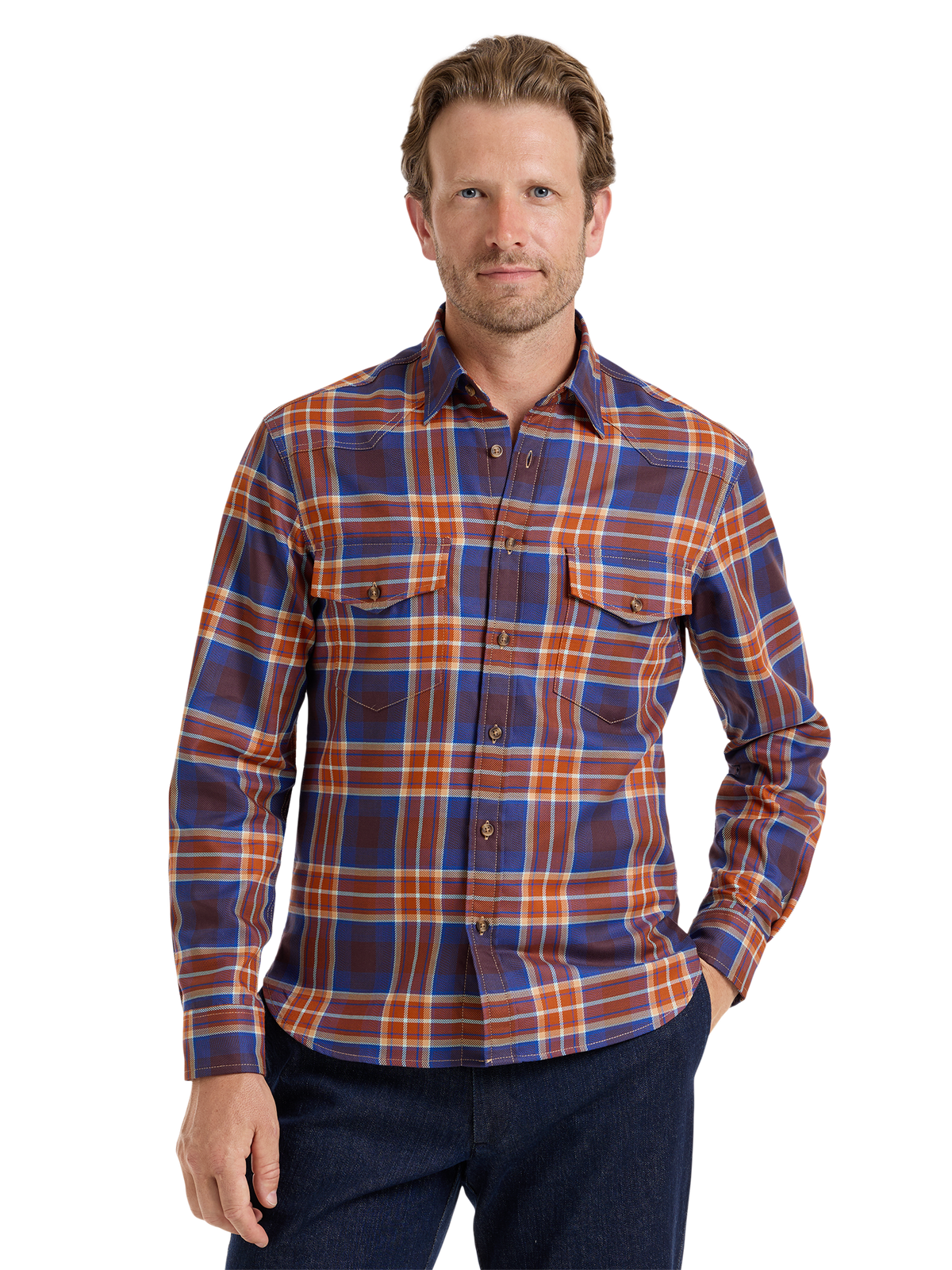 Fleetwood Plaid Western Shirt - Rust/blue