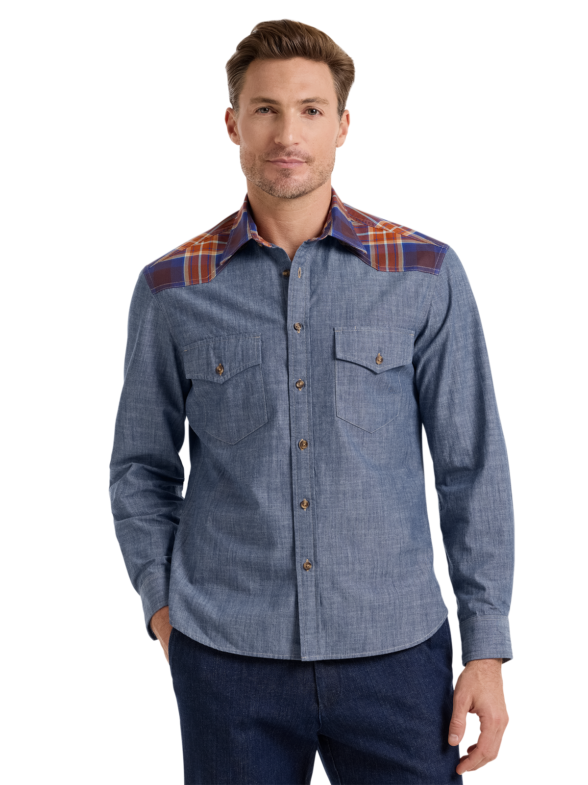 Fleetwood Mixed Media Western Shirt - Denim Blue