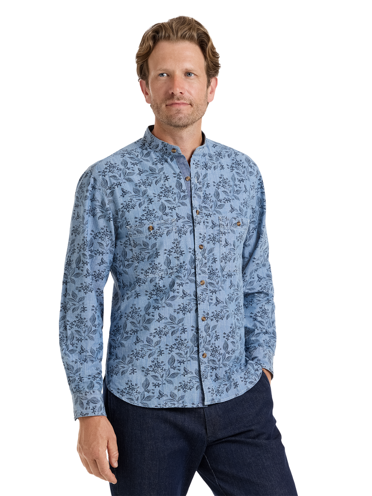 Denim Botanical Utility Shirt - Denim Blue