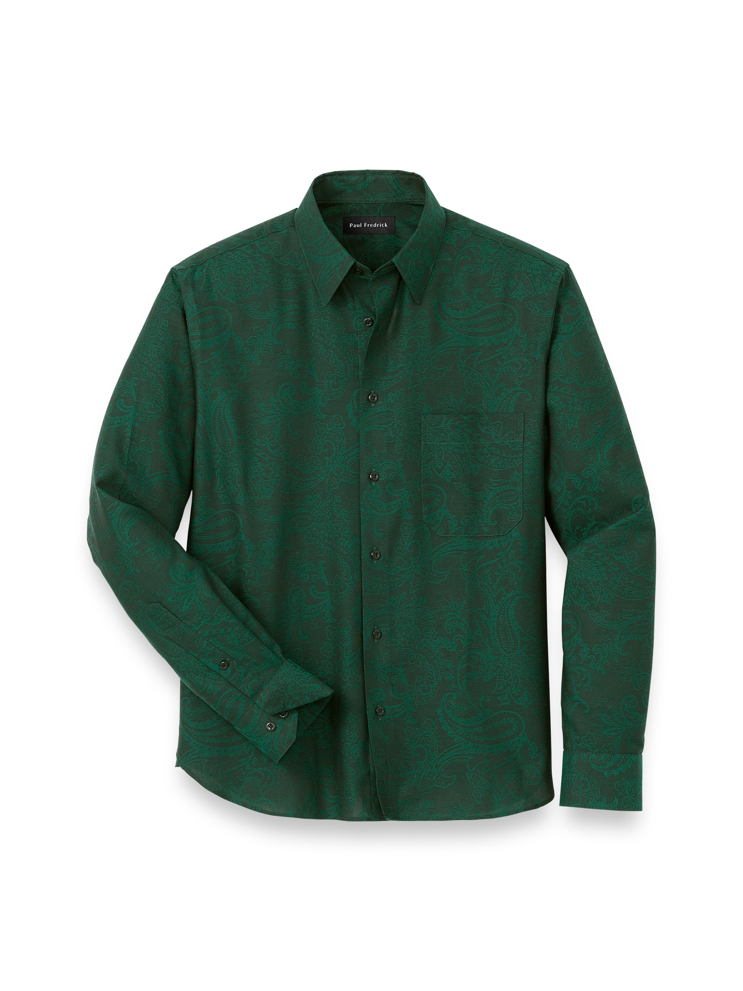Cotton Paisley Jacquard Casual Shirt - Green Paul Fredrick Cotton Paisley Jacquard Casual Shirt - Green Paul Fredrick