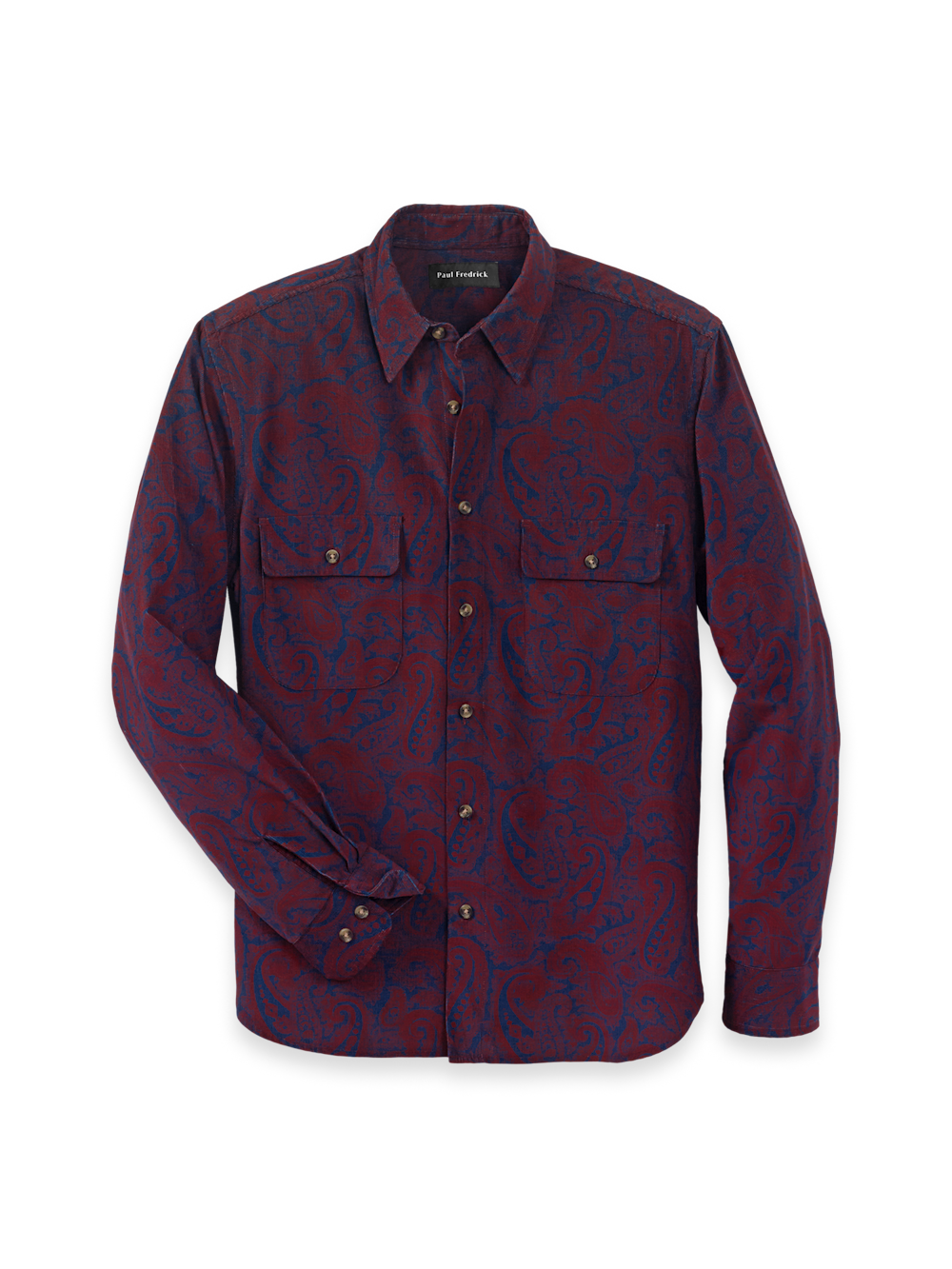 Cotton Corduroy Paisley Point Collar Casual Shirt