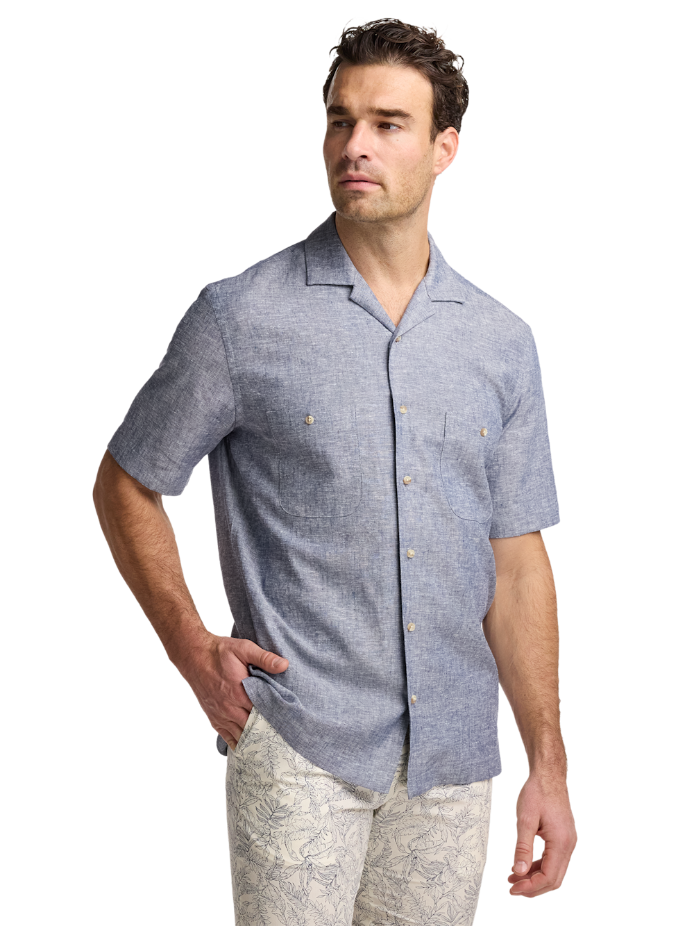 Alternate Image of Linen Blend Solid Casual Shirt-1