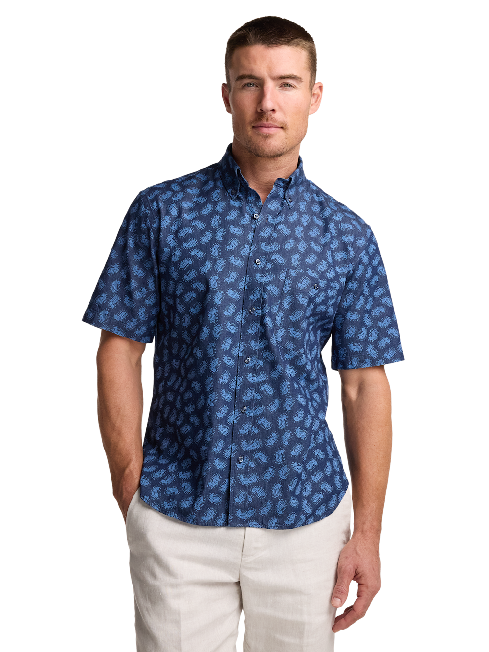 Alternate Image of Cotton Denim Paisley Casual Shirt-1