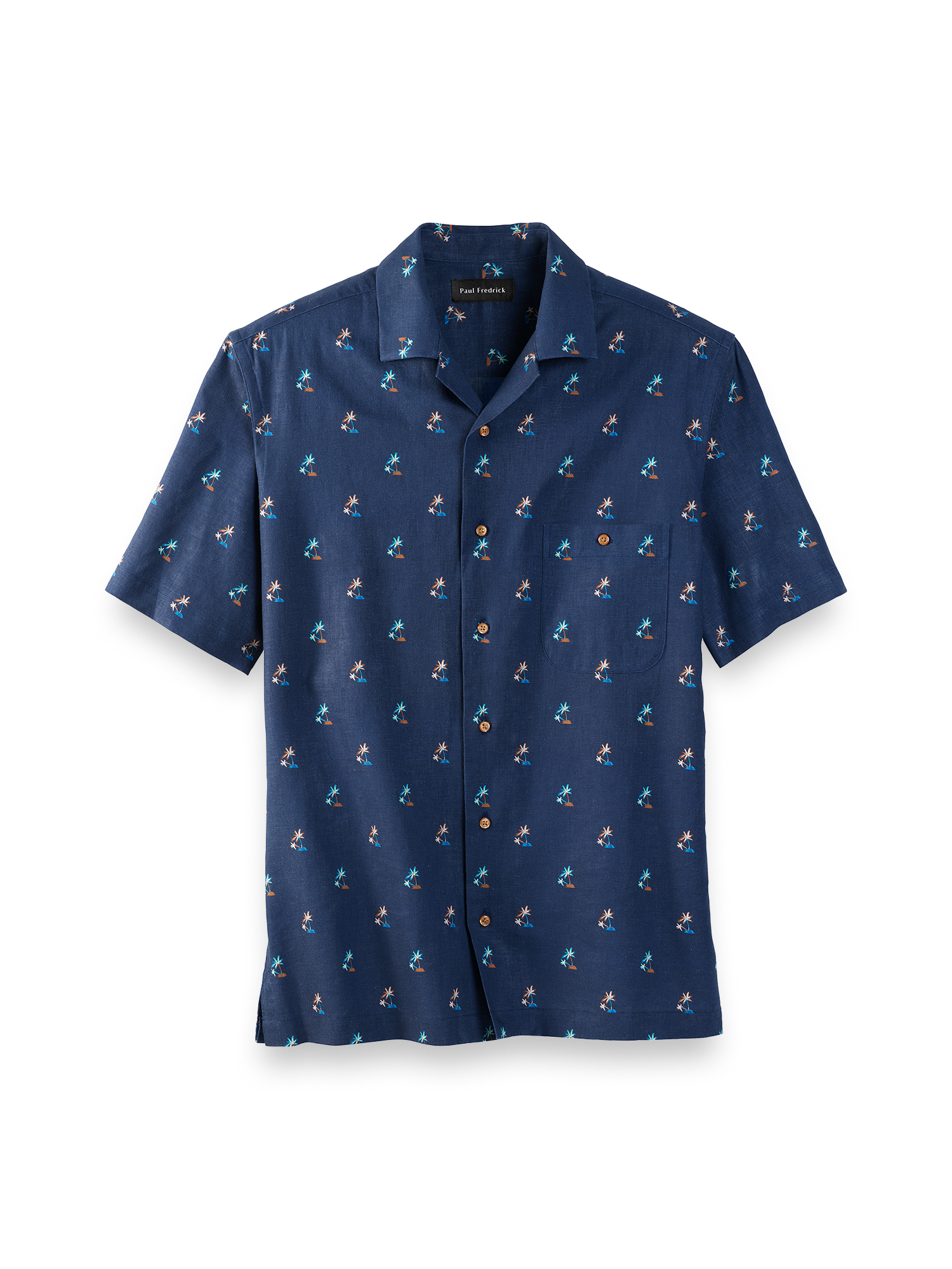 Linen Blend Novelty Print Casual Shirt - Navy – Paul Fredrick