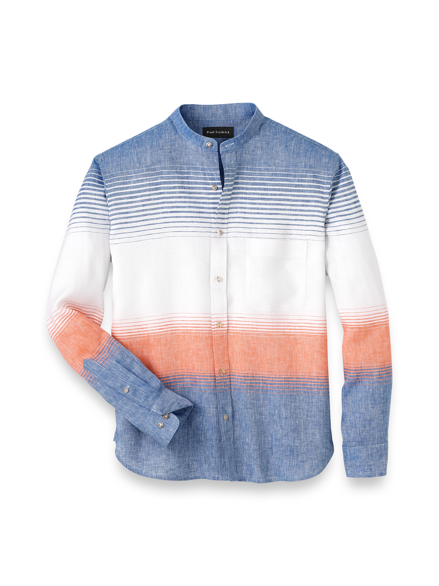 Product Image of Linen Blend Horizontal Stripe Casual Shirt-Orange/Blue