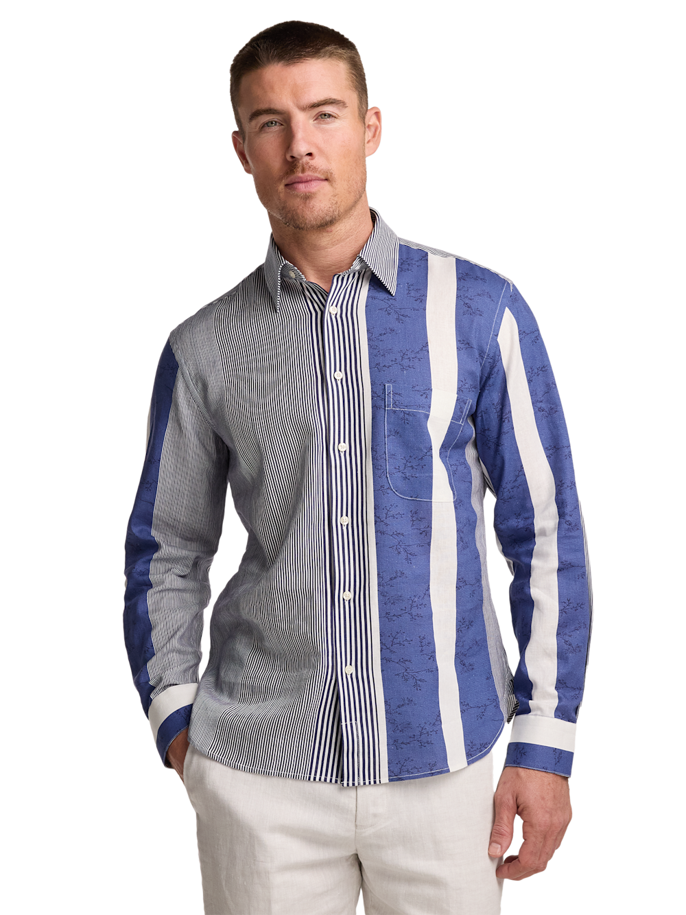 Alternate Image of Linen Blend Stripe Casual Shirt-1