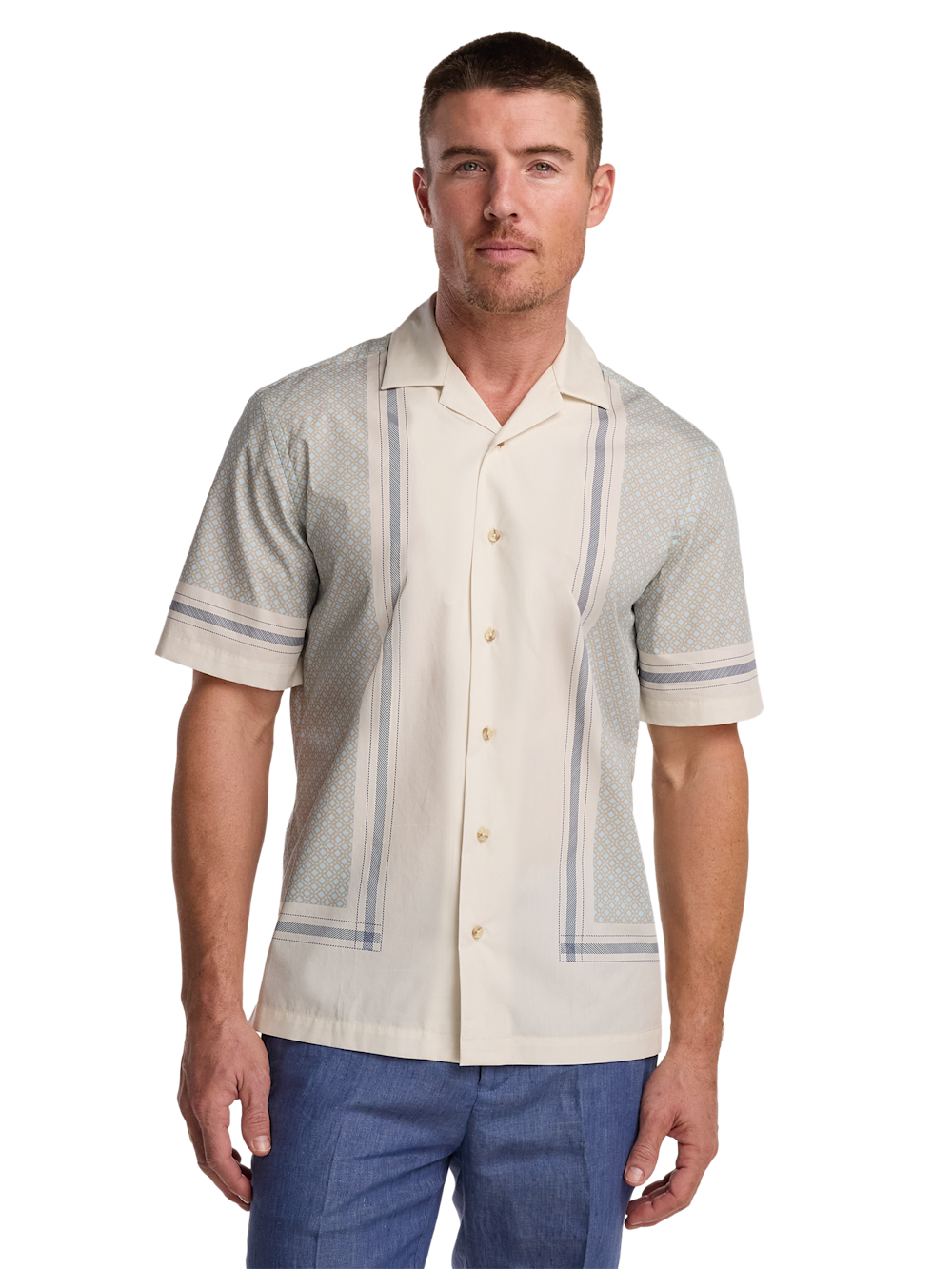 Alternate Shot of Men's Tan Multi Geometric Shirts