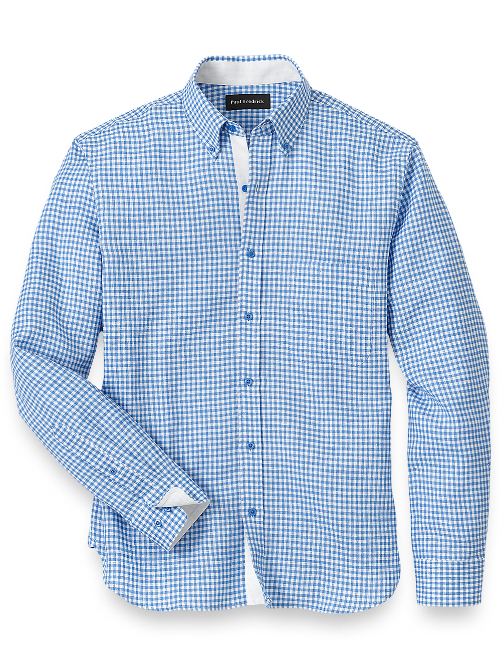 Linen Gingham Check Casual Shirt - Blue – Paul Fredrick
