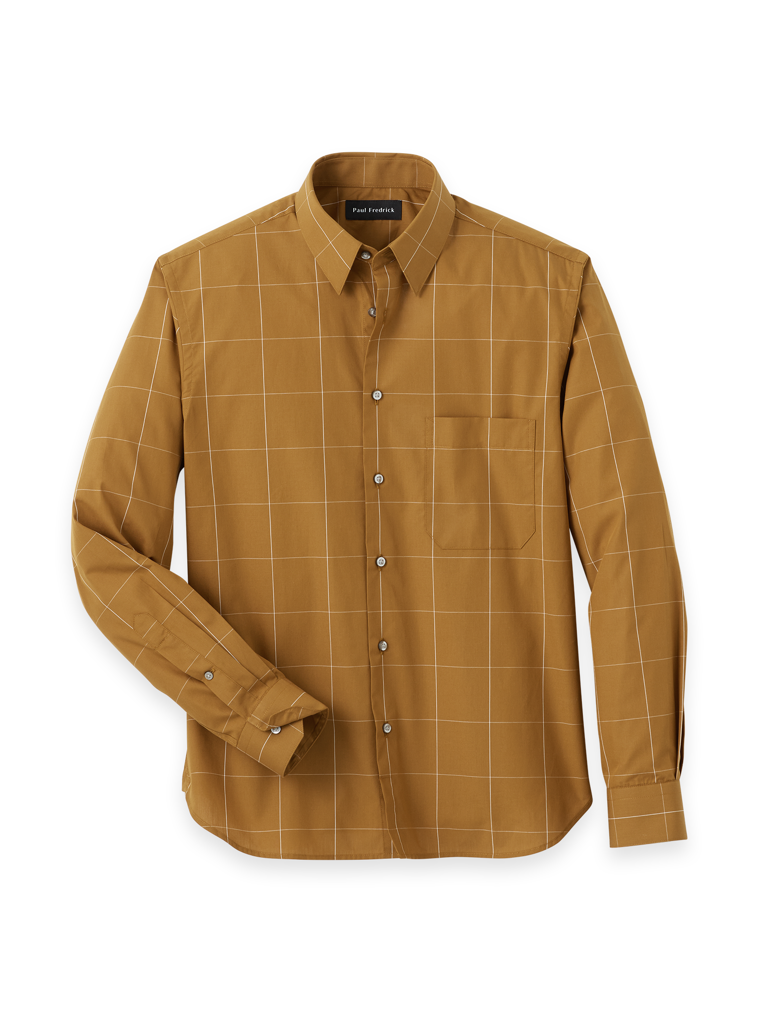 Cotton Windowpane Casual Shirt - Brown Paul Fredrick Cotton Windowpane Casual Shirt - Brown Paul Fredrick