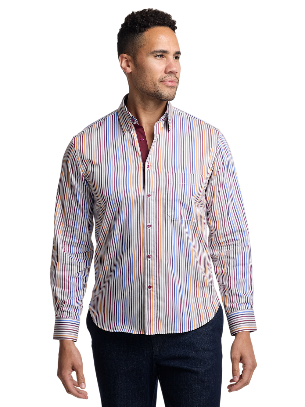 Alternate Image of Cotton Stripe Point Collar Casual Shirt-1