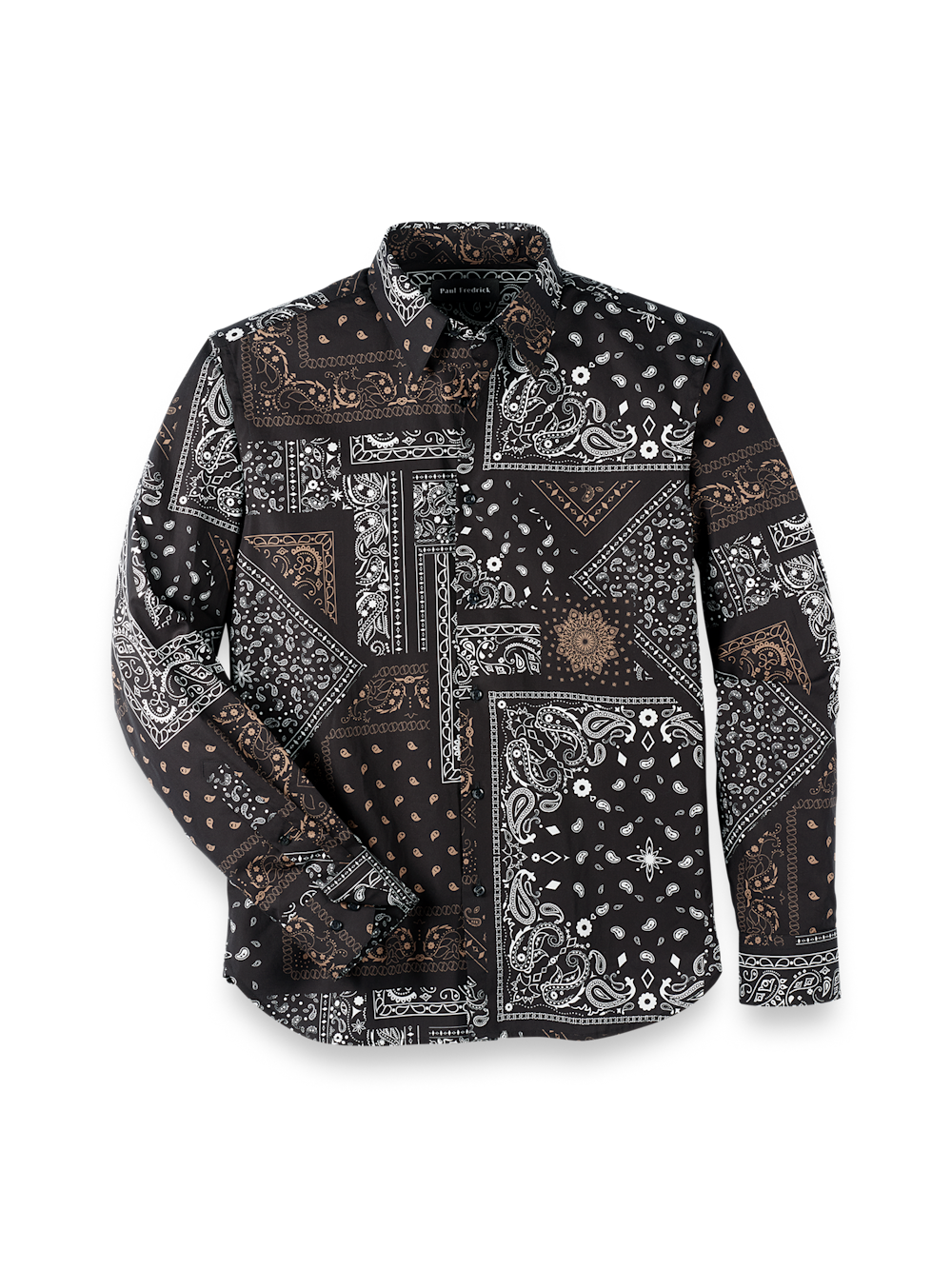 Product Image of Cotton Paisley Point Collar Casual Shirt-Black/Brown