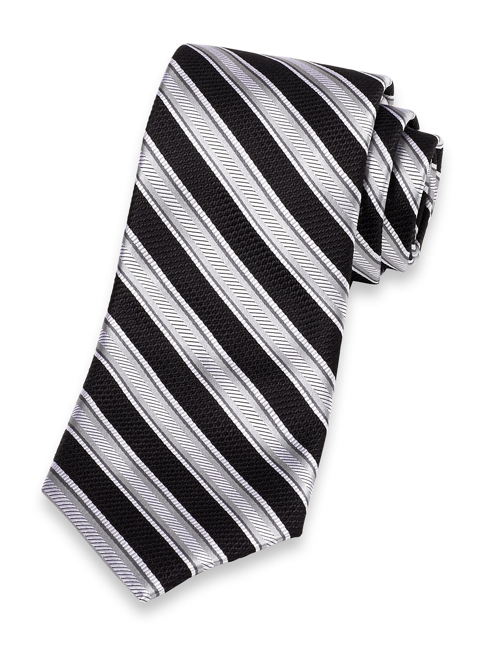 Product Image of Stripe Woven Silk Tie-Black/Silver