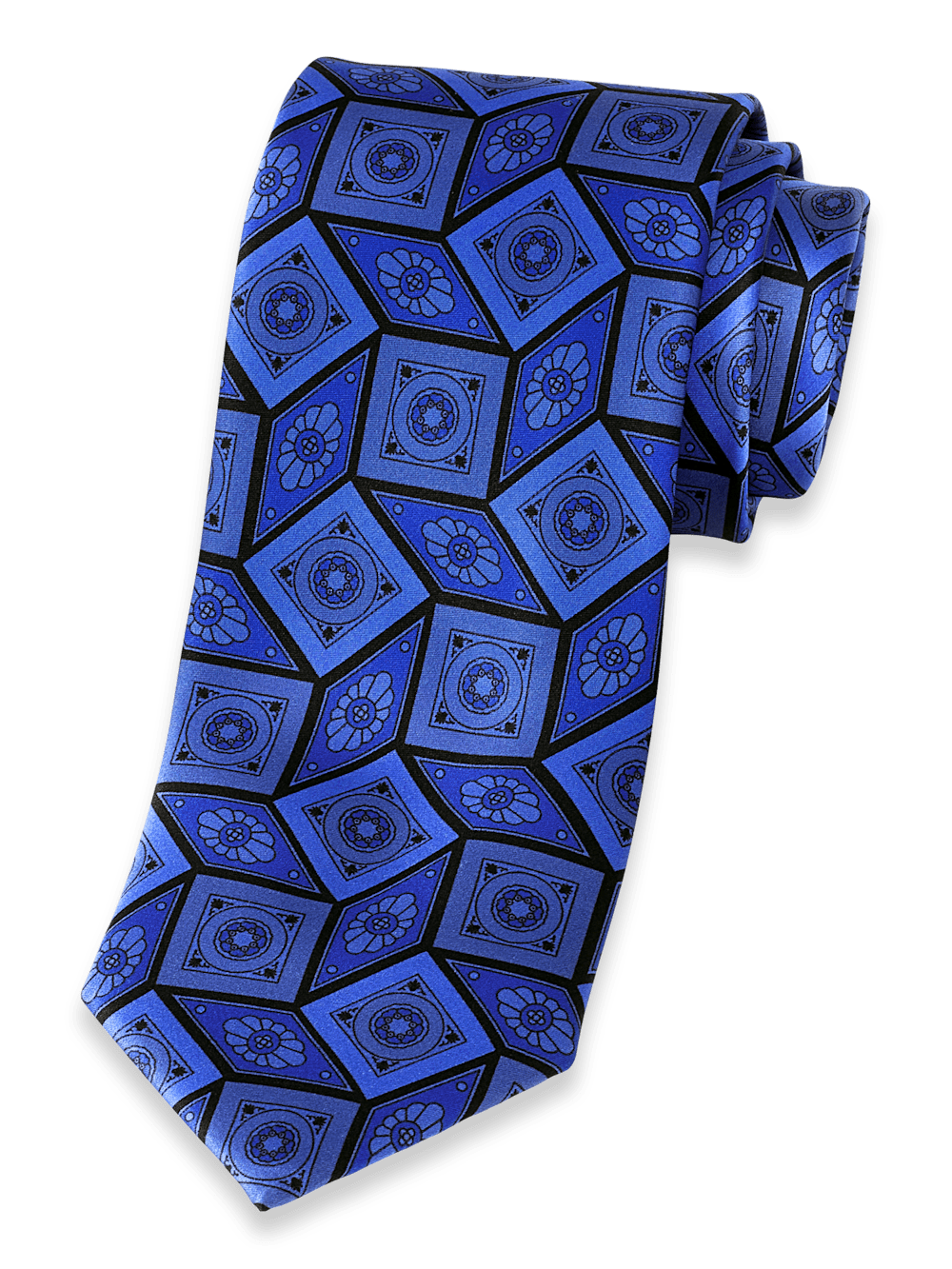 Product Image of Medallion Printed Italian Silk Tie-Blue