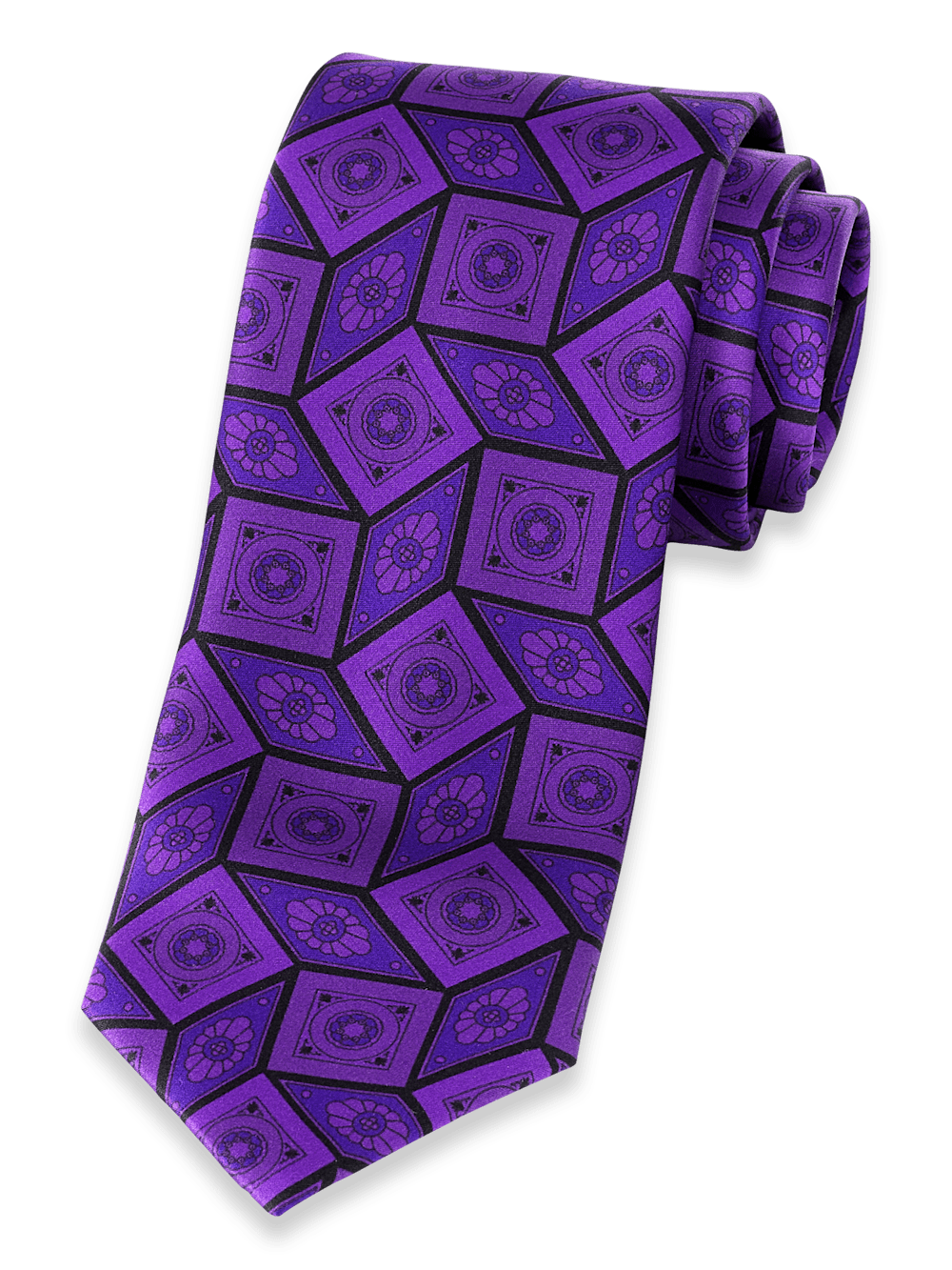 Product Image of Medallion Printed Italian Silk Tie-Purple