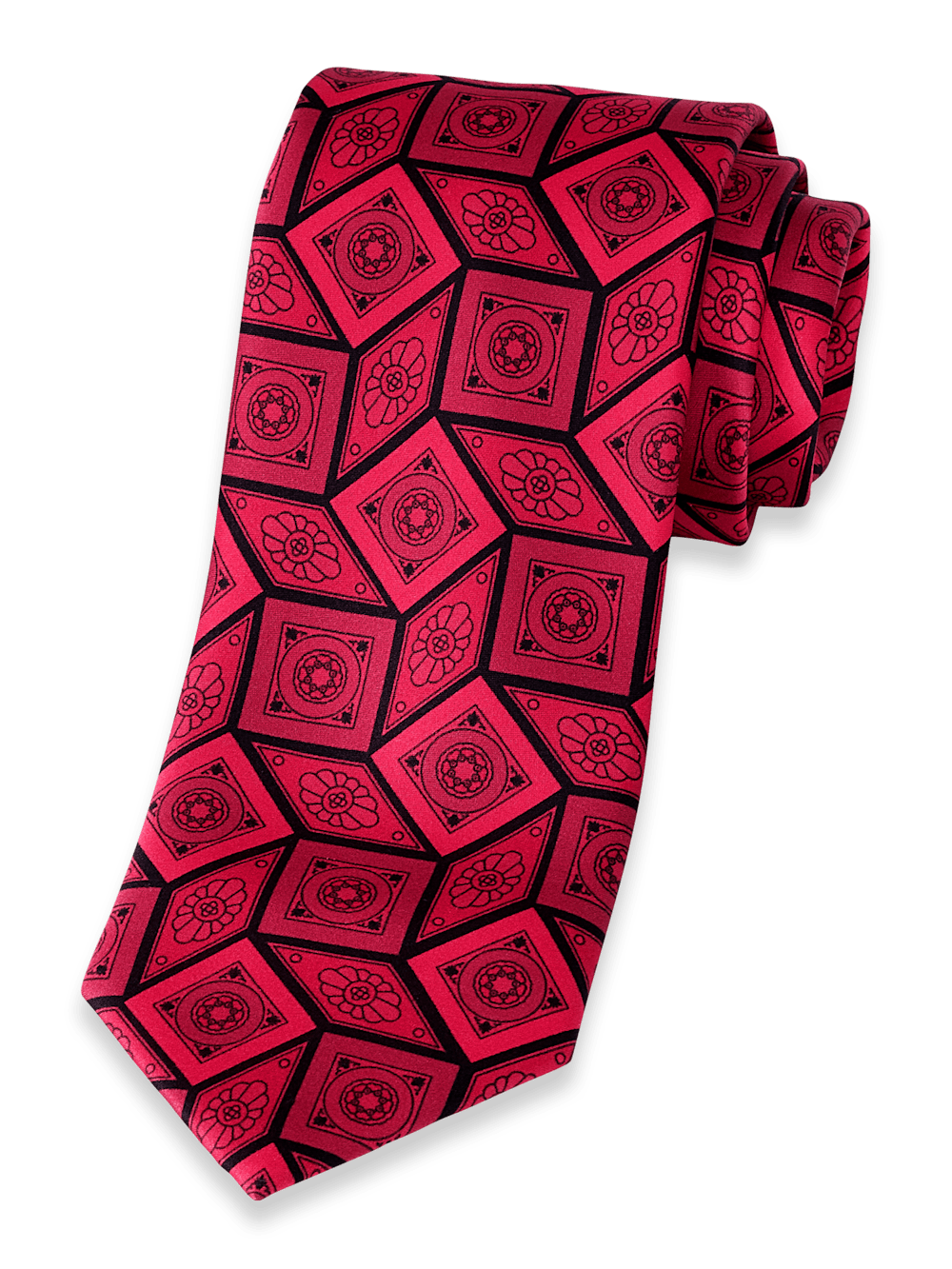 Product Image of Medallion Printed Italian Silk Tie-Red