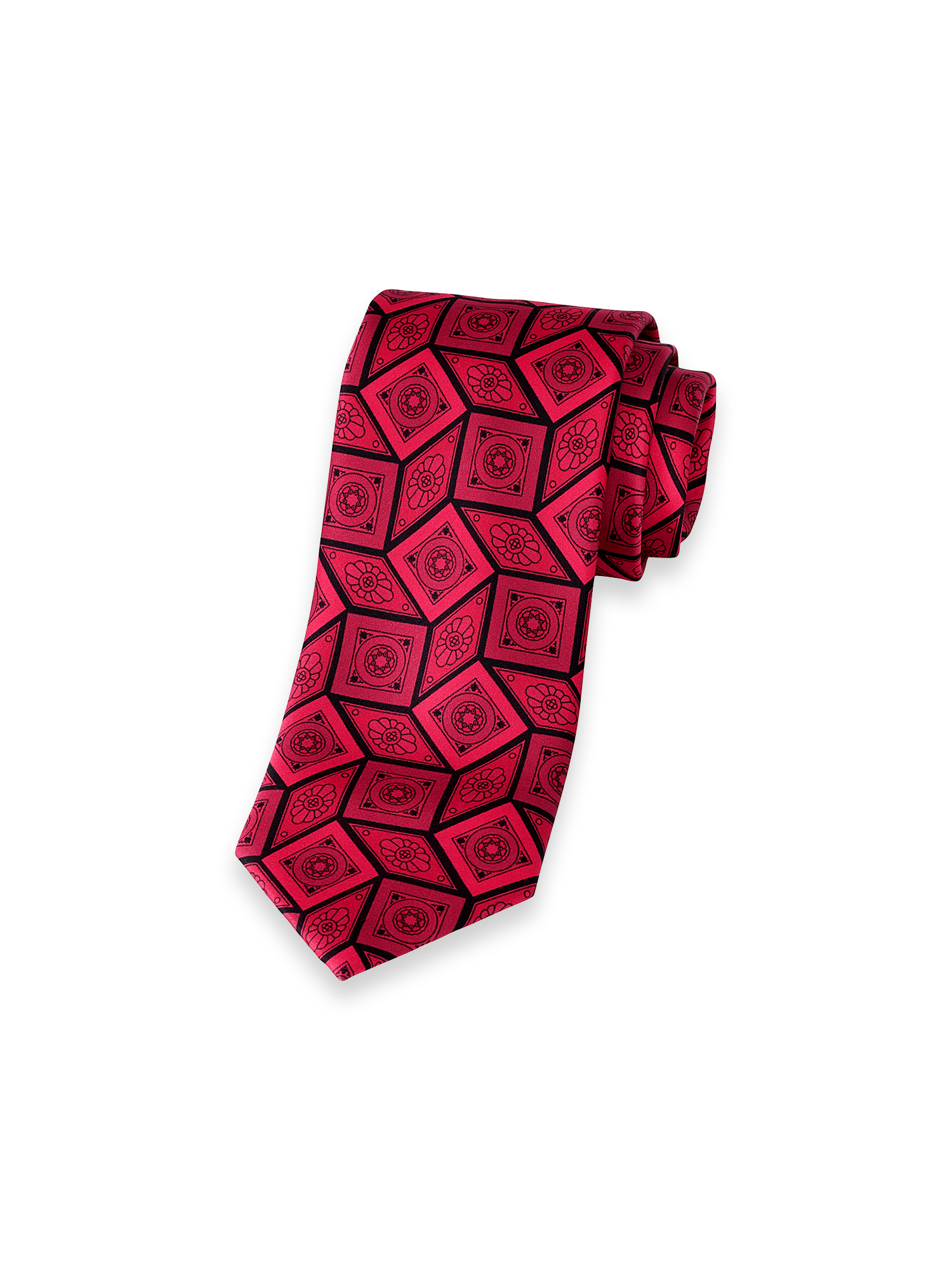 Medallion Printed Italian Silk Tie - Red