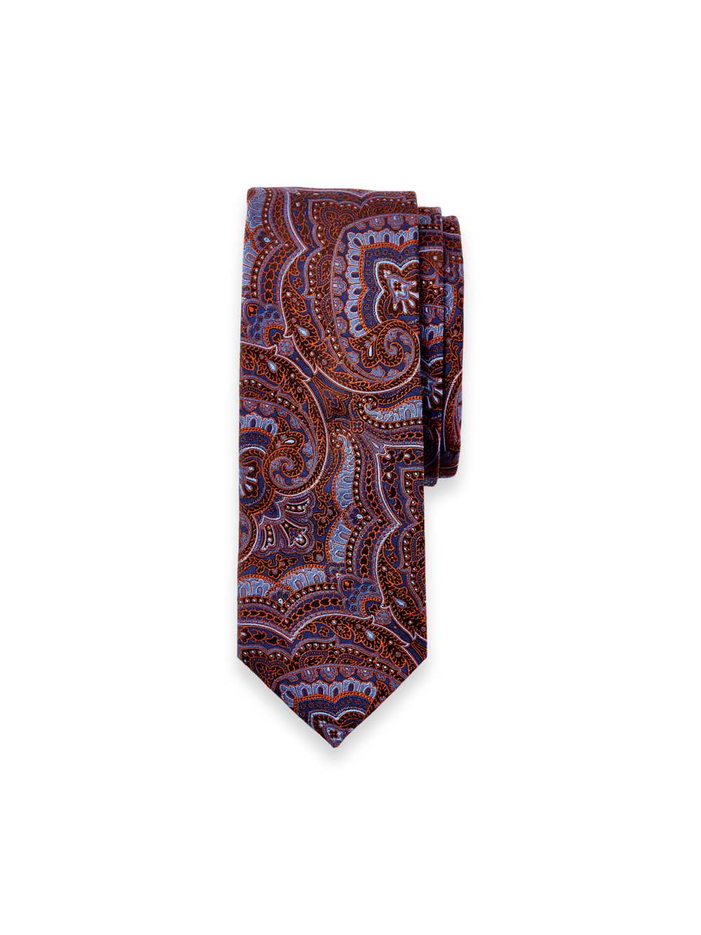 Product Image of Paisley Woven Silk Tie-Navy/Orange