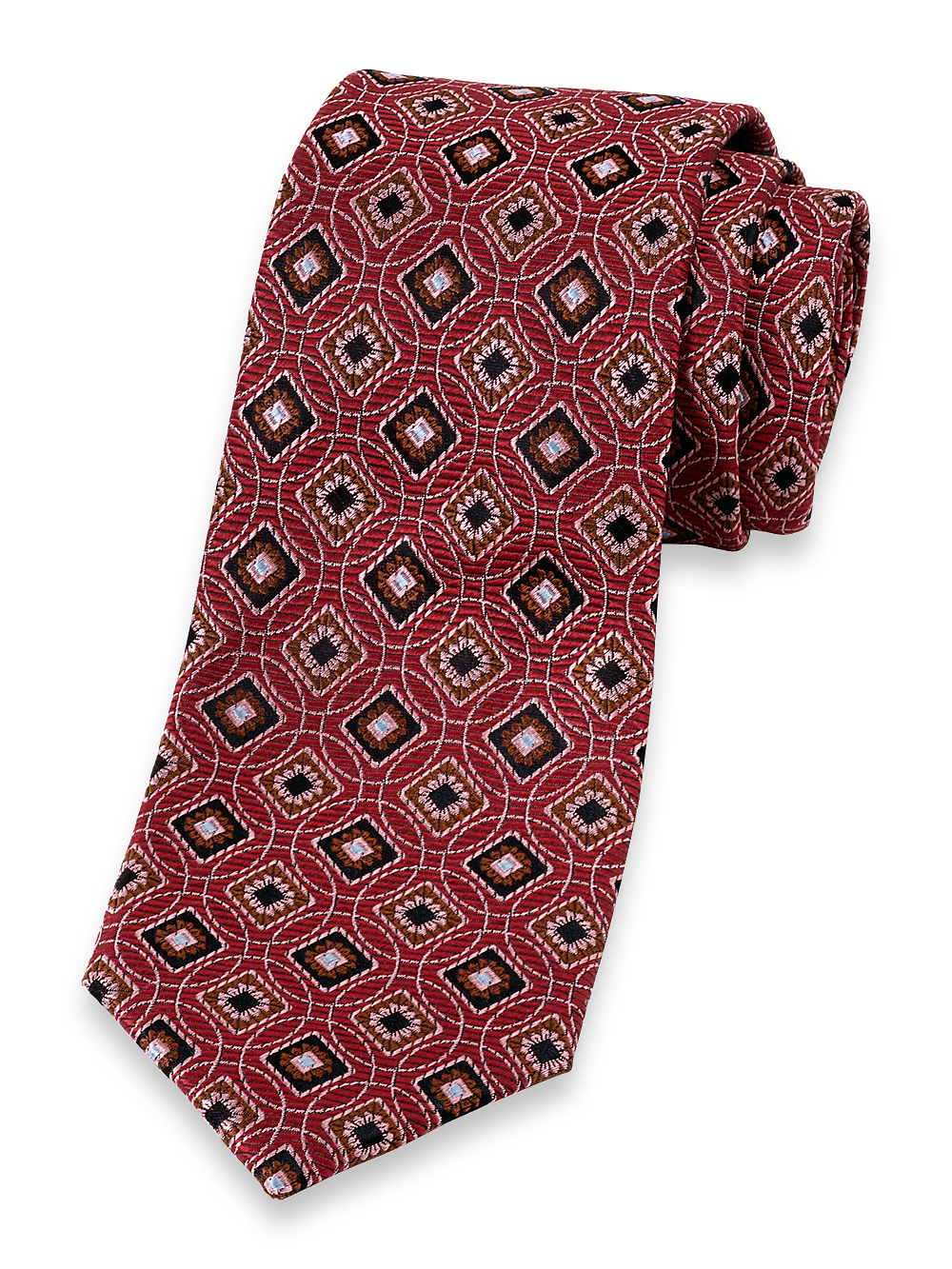Product Image of Geometric Woven Silk Tie-Red