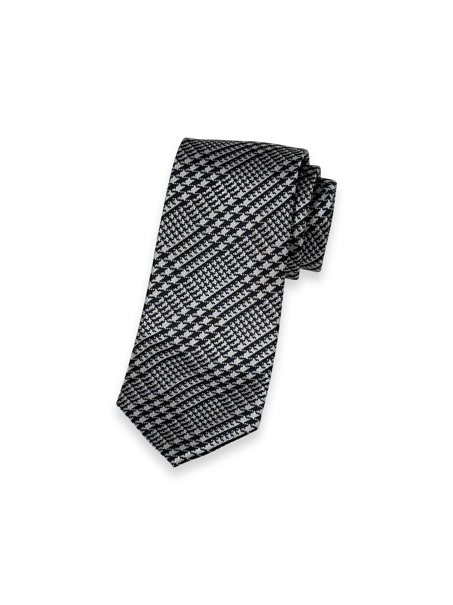 Houndstooth Plaid Woven Silk Tie - Black/grey